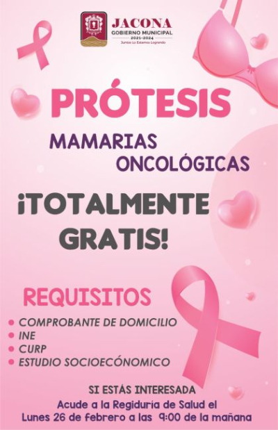 Registro de mujeres con cáncer que requieran de una Prótesis Mamaria o Brasier Oncológico totalmente gratuita