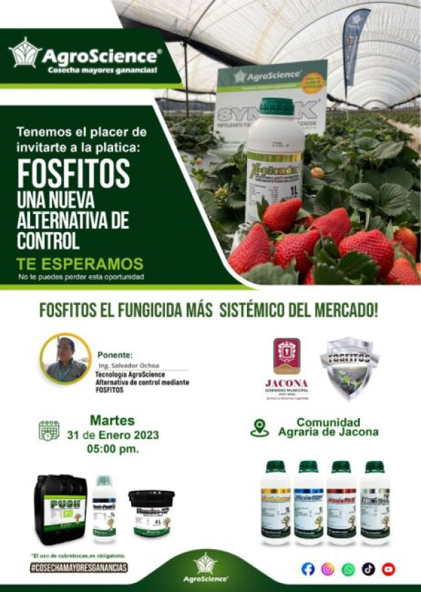 Gobierno de Jacona capacitará a agricultores en el tema: “FOSFITOS: Una nueva alternativa de control de plagas”.