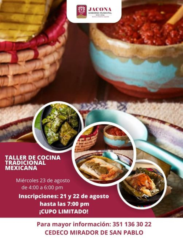 Impartirán Taller de Cocina Tradicional Mexicana