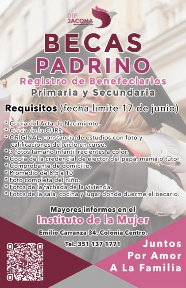 DIF Jacona abre convocatoria para programa de Becas Padrino Primaria y Secundaria