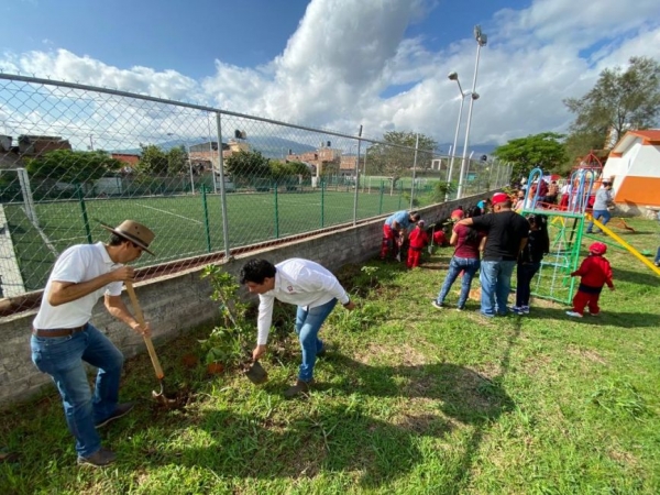 Reforestación en kinder de Los Sabinos